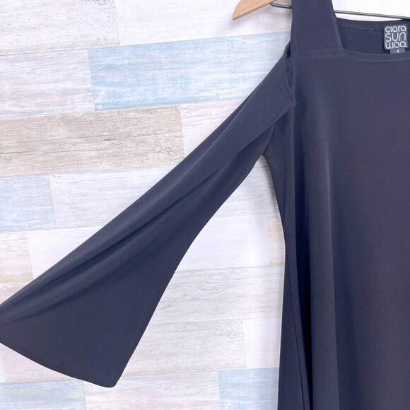 Clara Sun Woo Asymmetric Cold Shoulder Longline Blouse Black Womens Small - Picture 3 of 7